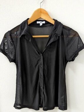 BP Nordstrom’s Sheer Short-Sleeve Button-Up Blouse in Black, Size XL, NWOT